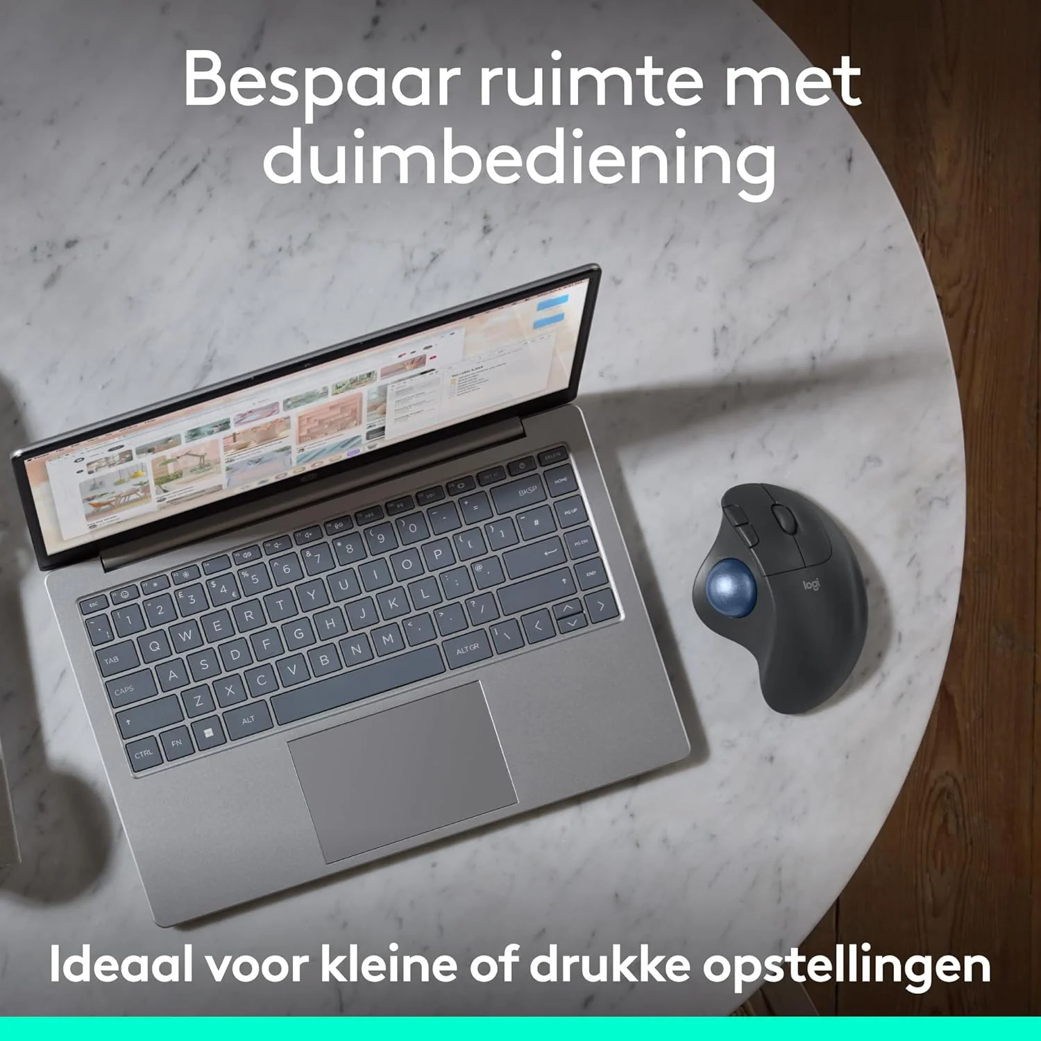 Logitech ERGO M575S Wireless Trackball Mouse, draadloze ergonomische muis met Bluetooth en versleutelde dongle, comfortabele duimbediening, nauwkeurige en soepele tracking, voor pc/Mac - Grafiet - Image 3