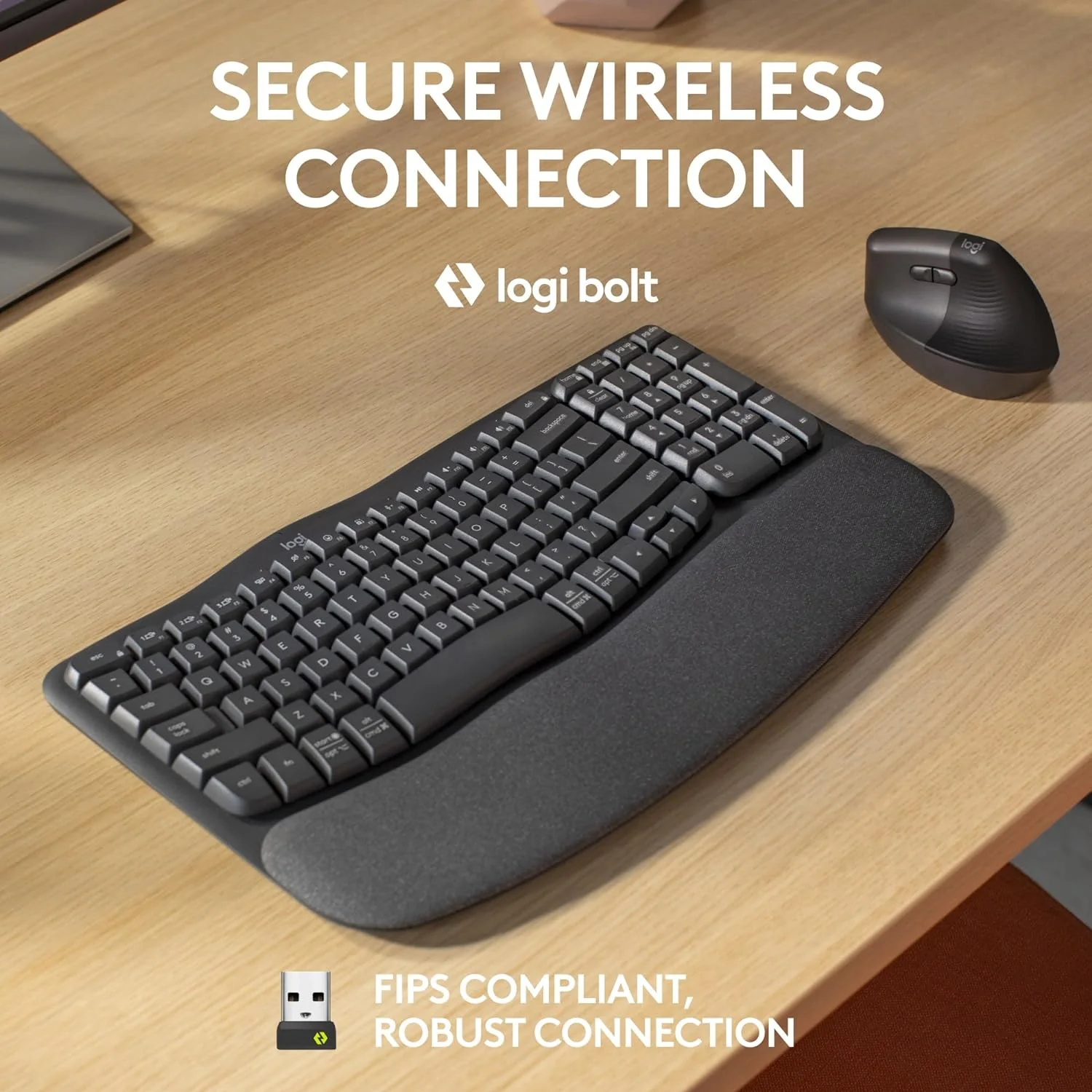 Logitech Wave Keys for Business, Wireless Ergonomic Keyboard with Cushioned Palm Rest, Secure Logi Bolt Technology, Bluetooth, Compatible with Windows/Mac/Chrome/Linux - Graphite - Image 3