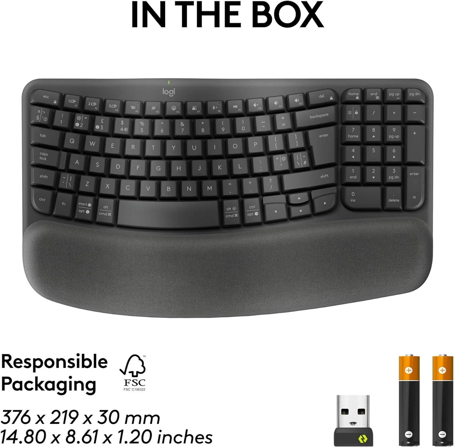 Logitech Wave Keys for Business, Wireless Ergonomic Keyboard with Cushioned Palm Rest, Secure Logi Bolt Technology, Bluetooth, Compatible with Windows/Mac/Chrome/Linux - Graphite - Image 8