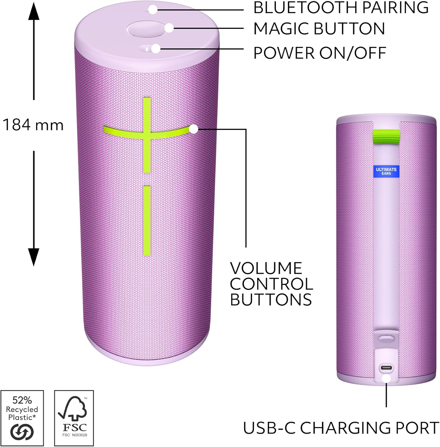 Ultimate Ears BOOM 4 Portable Waterproof Bluetooth Speaker With 360-Degree, Bold, Immersive, Crystal-Clear Sound, Floating Speaker With 15-Hour Battery and 45 m (147 ft) Range, USB-C - Lilac - Image 5
