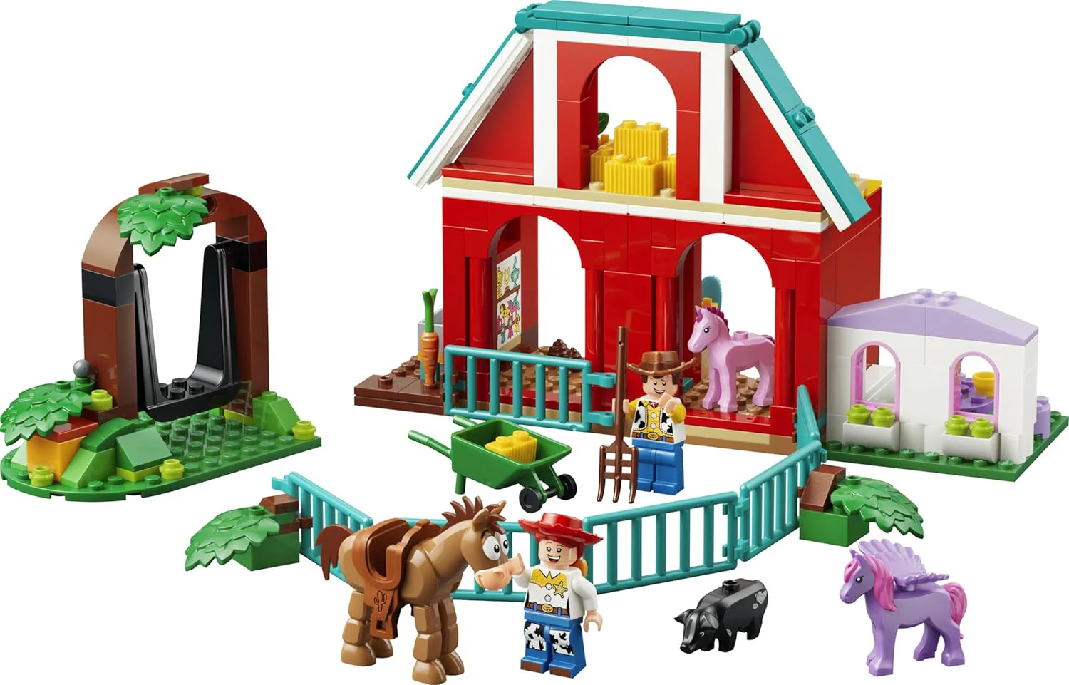 LEGO|Disney Pixar Blaze's Horse Ranch Toy - incl. Woody & Jessie Minifigures plus 2 Horses, Pegasus & Pig Animal Figures - Gift for 4+ Year Old Girls, Boys & Toy Story 5 Fans - 43304 - Image 5