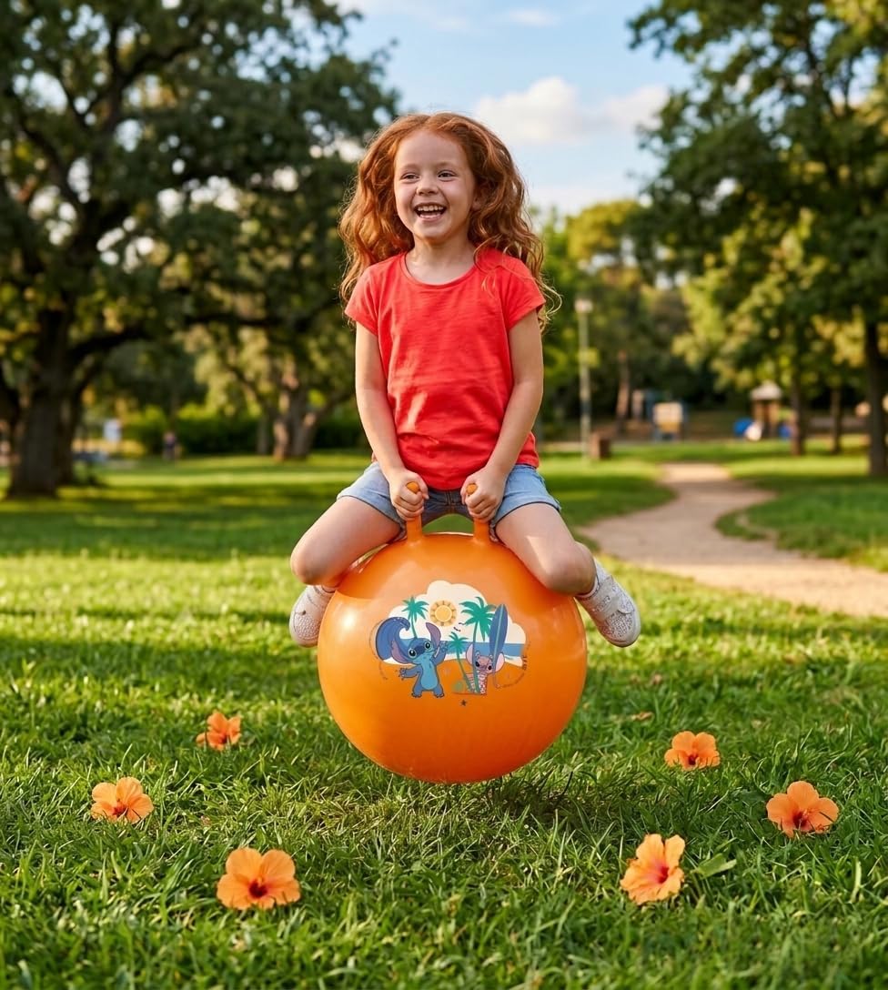 Mondo Toys Stitch Kangaroo Jumping Ball Orange – 50 cm Bouncing Hopper Ball for Kids – Durable Handle Hop Ball for Indoor & Outdoor Play, Age 3+ - Image 3