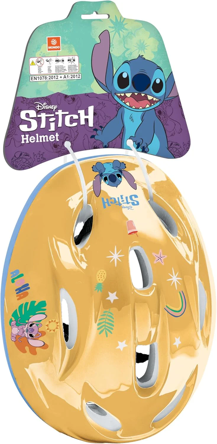 Mondo Toys Stitch Protective Helmet – Adjustable 52–56 cm Safety Helmet for Bicycles, Scooters & Skateboards – Disney Stitch Design for Kids (Model 28748, Yellow/Light Blue, Size M - Image 3