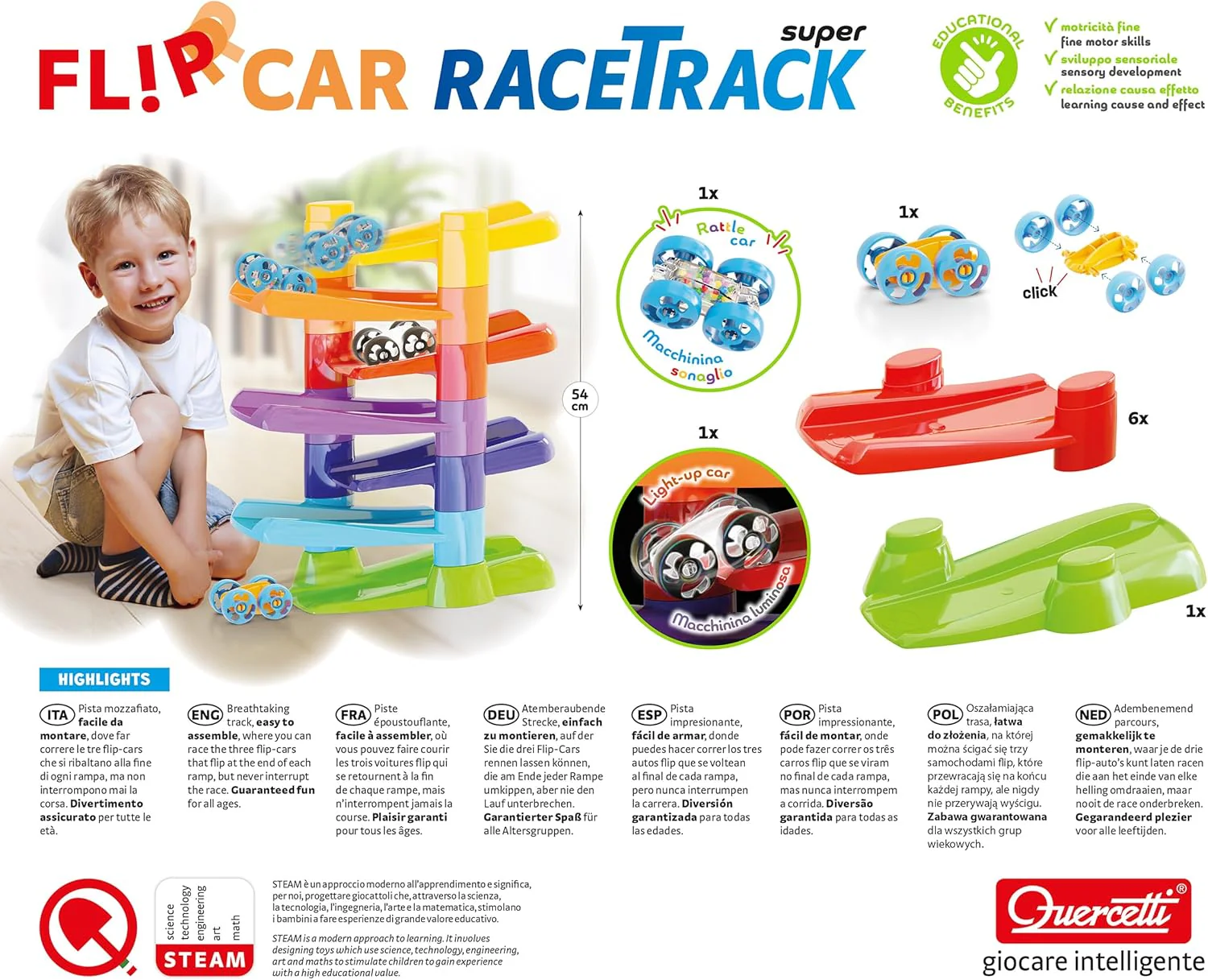 QUERCETTI - Flip Car Race Track Superbaan voor ks en auto's kinderen van 18 maanden + - Montessori-spel - creatief en educatief spel - cadeau voor jongens van 2 tot 3 jaar - speelgoed Made in - Image 3