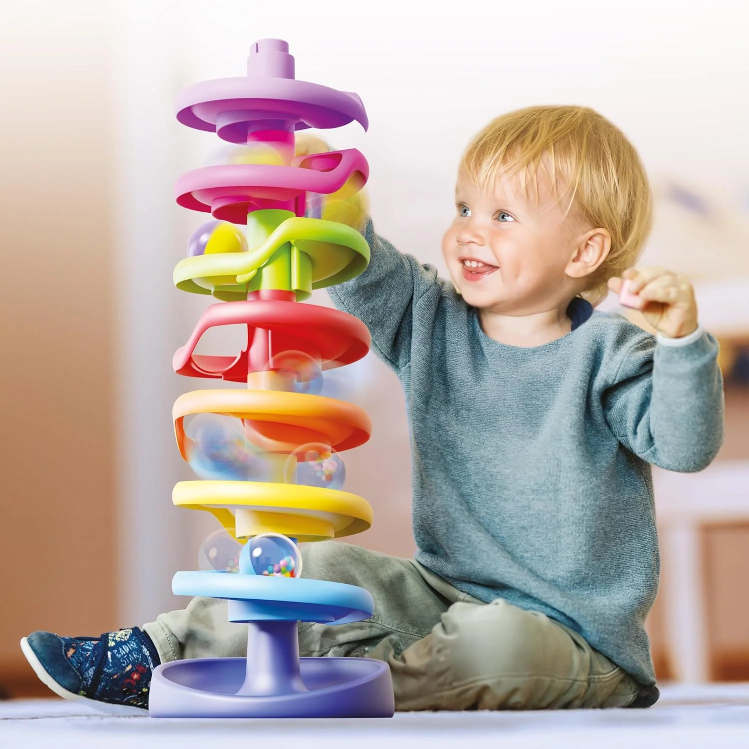 QUERCETTI Spiral Tower Super, kbaan voor kinderen met 7 spiralen en 1 stabiele basis, educatief spel voor kinderen 1+, stimuleert coördinatie en fijne motoriek, creatief speelgoed in meerkleurig - Image 2
