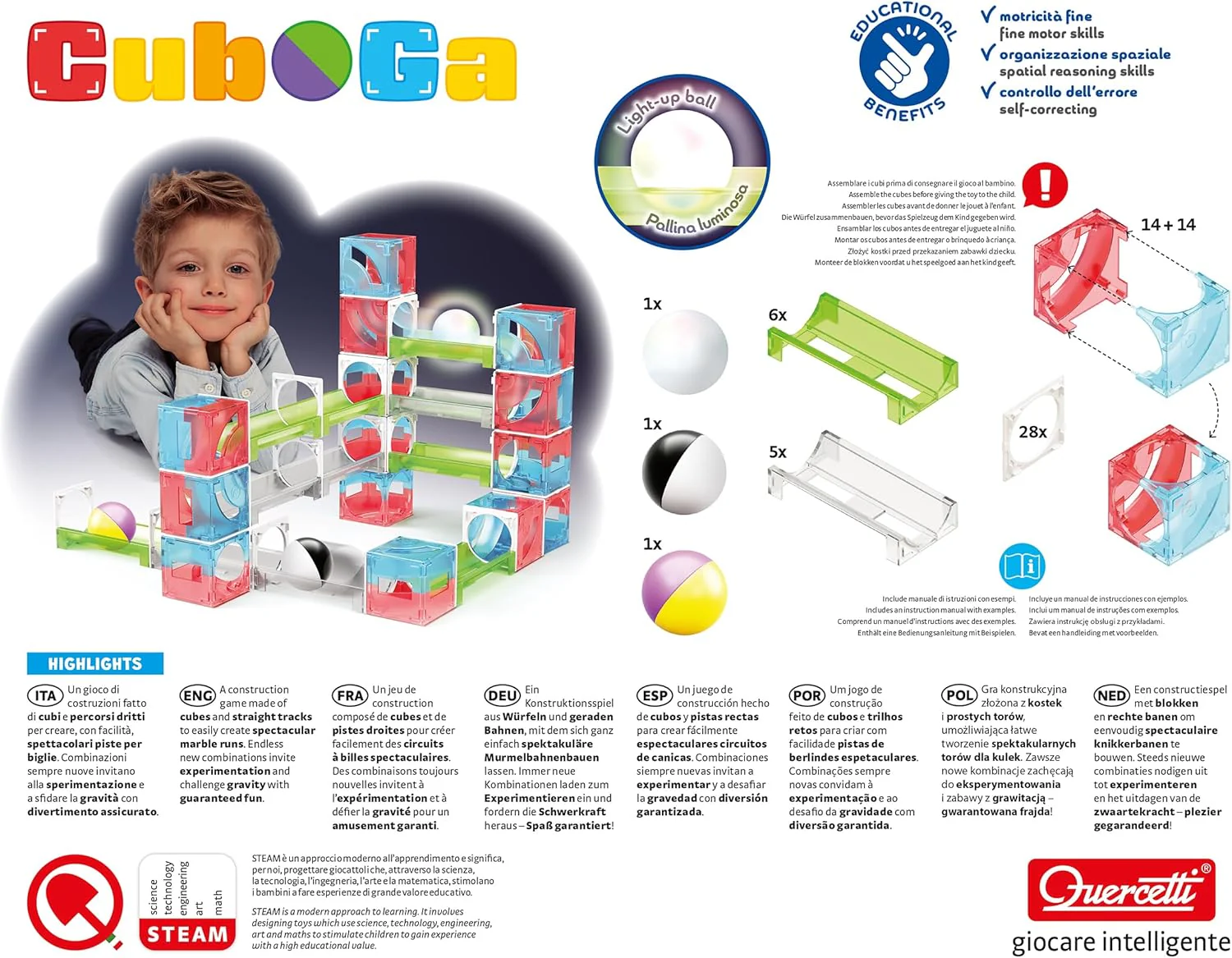 QUERCETTI - Cuboga kbaan galerijen – creatief Montessori-speelgoed voor kinderen 2 cadeaus voor jongens van 3 jaar – educatieve spellen gemaakt in Italië, meerkleurig, 70 - Image 6