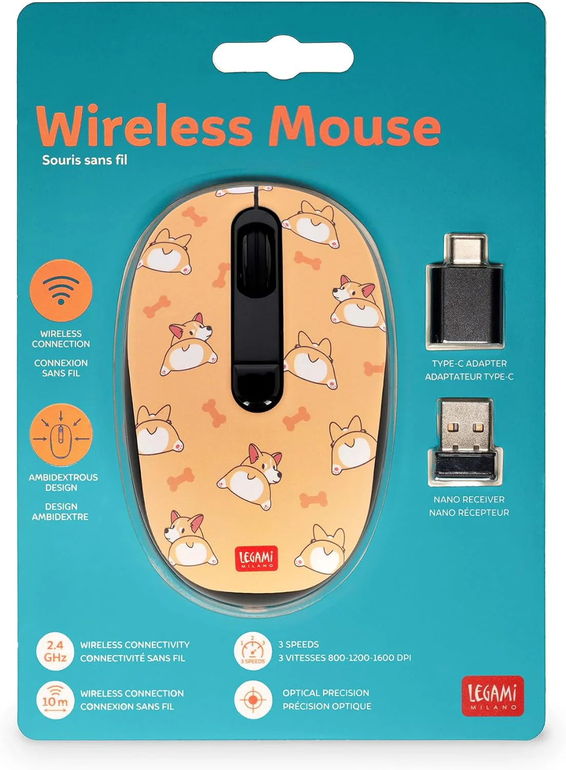 Legami - Wireless Mouse with Ultra Compact USB Receiver, Corgi Theme, 3 Speed Options, ABS Material, Wireless Connection up to 10 m - Image 4