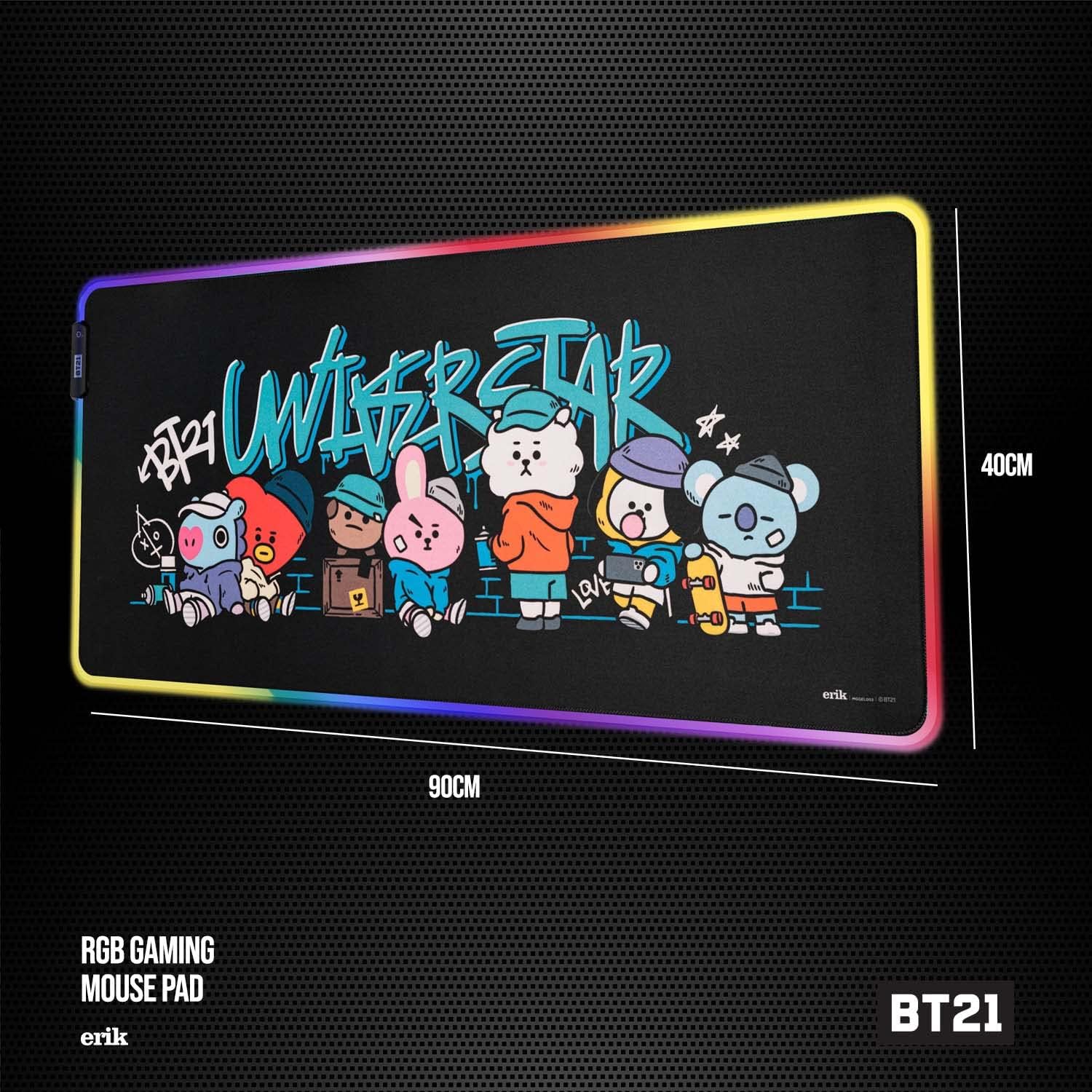 Mousepad - Mauspad LED BT21 - RGB Mauspad XXL 14 LED-Licht-Modus mit rutschfestem Gummigrundfläche und USB-Kabel - Mousepad XXL - Gaming mauspad 900 x 400 x 40 mm - BT21 Fanartikel - BE ARMY! - Image 2