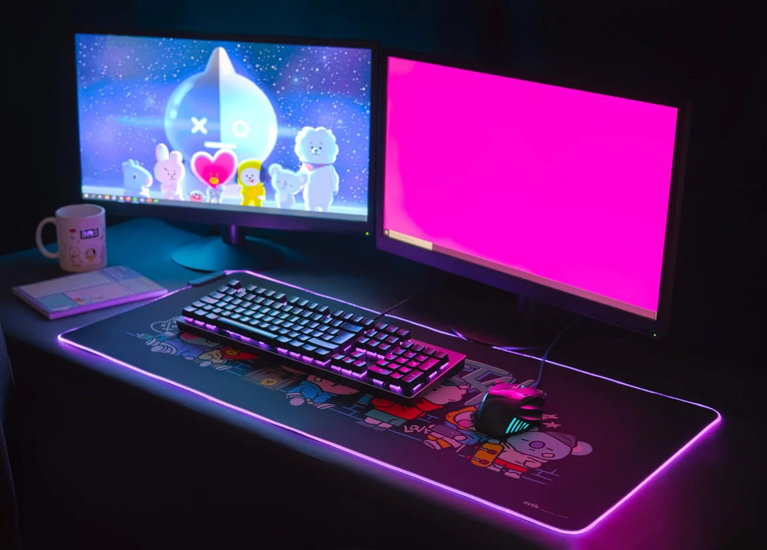 Mousepad - Mauspad LED BT21 - RGB Mauspad XXL 14 LED-Licht-Modus mit rutschfestem Gummigrundfläche und USB-Kabel - Mousepad XXL - Gaming mauspad 900 x 400 x 40 mm - BT21 Fanartikel - BE ARMY! - Image 4