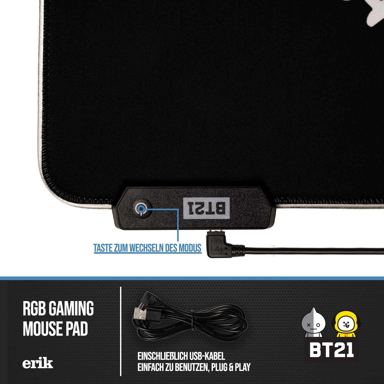 Mousepad - Mauspad LED BT21 - RGB Mauspad XXL 14 LED-Licht-Modus mit rutschfestem Gummigrundfläche und USB-Kabel - Mousepad XXL - Gaming mauspad 900 x 400 x 40 mm - BT21 Fanartikel - BE ARMY! - Image 7