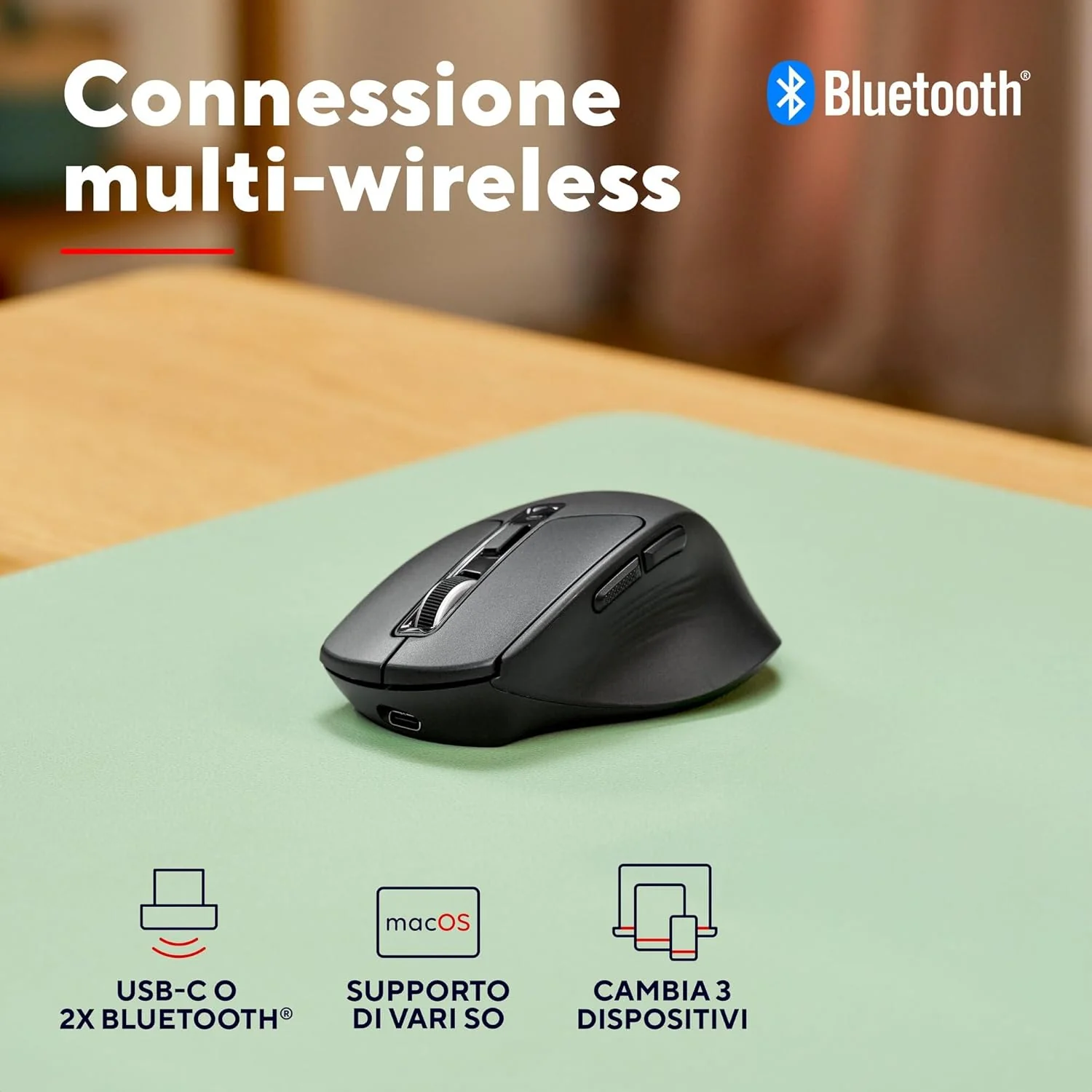 Trust Niven Mouse Wireless Bluetooth + 2.4GHz, Pulsanti Silenziosi, 800-3200 DPI, 50% Plastica Riciclata, Comodo Mouse Bluetooth Ricaricabile Multi-Dispositivo per PC Mac, Nero - Image 3