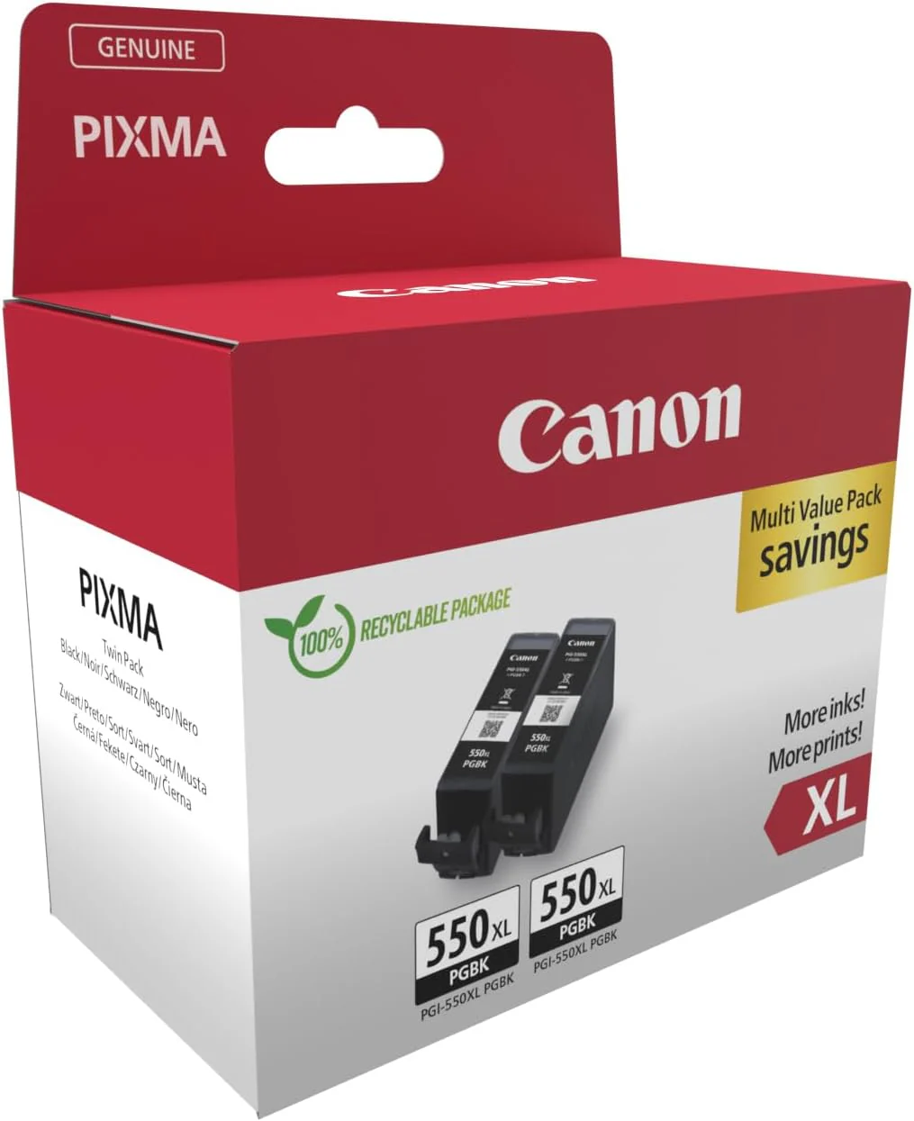 Canon PGI-550 XL TWIN Pack of 2 cartridges (2x Black XL) Genuine (Recycled Cardboard Multipack) - Image 6