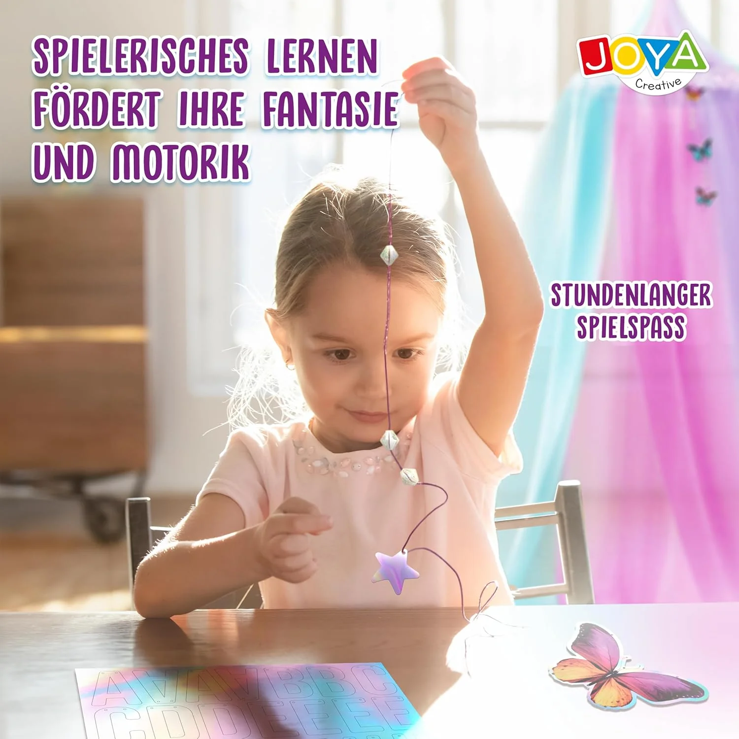 Bedhemel zelf vormgeven – 275-delige doe-het-zelfset met vlinders, diamanten en letters – droomhemel voor kinderkamer – muggennet, baldakijn, decoratie voor meisjes - Image 6