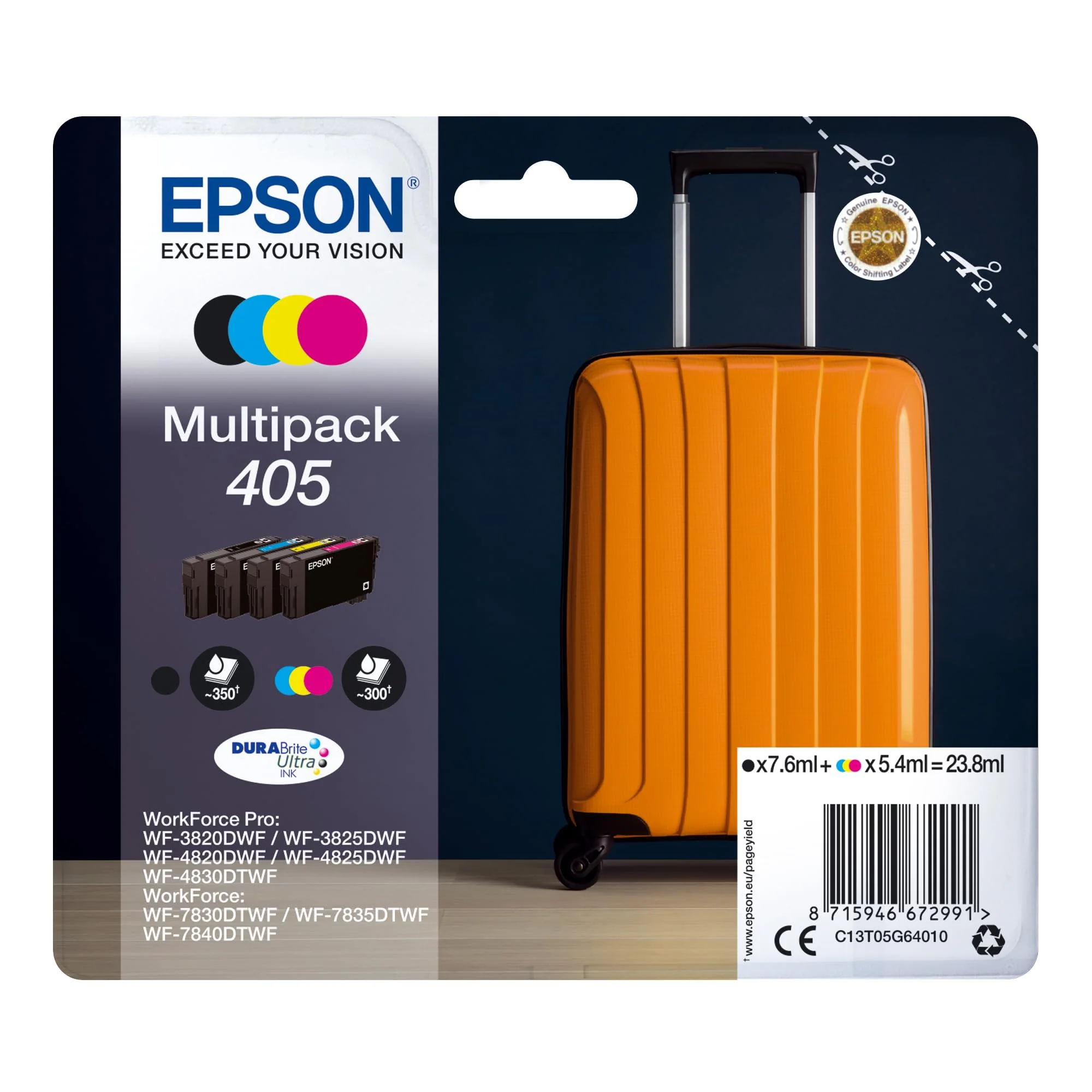 Epson 405 Suitcase Genuine Multipack, 4-colours Ink Cartridges, DURABrite Ultra Ink - Image 2
