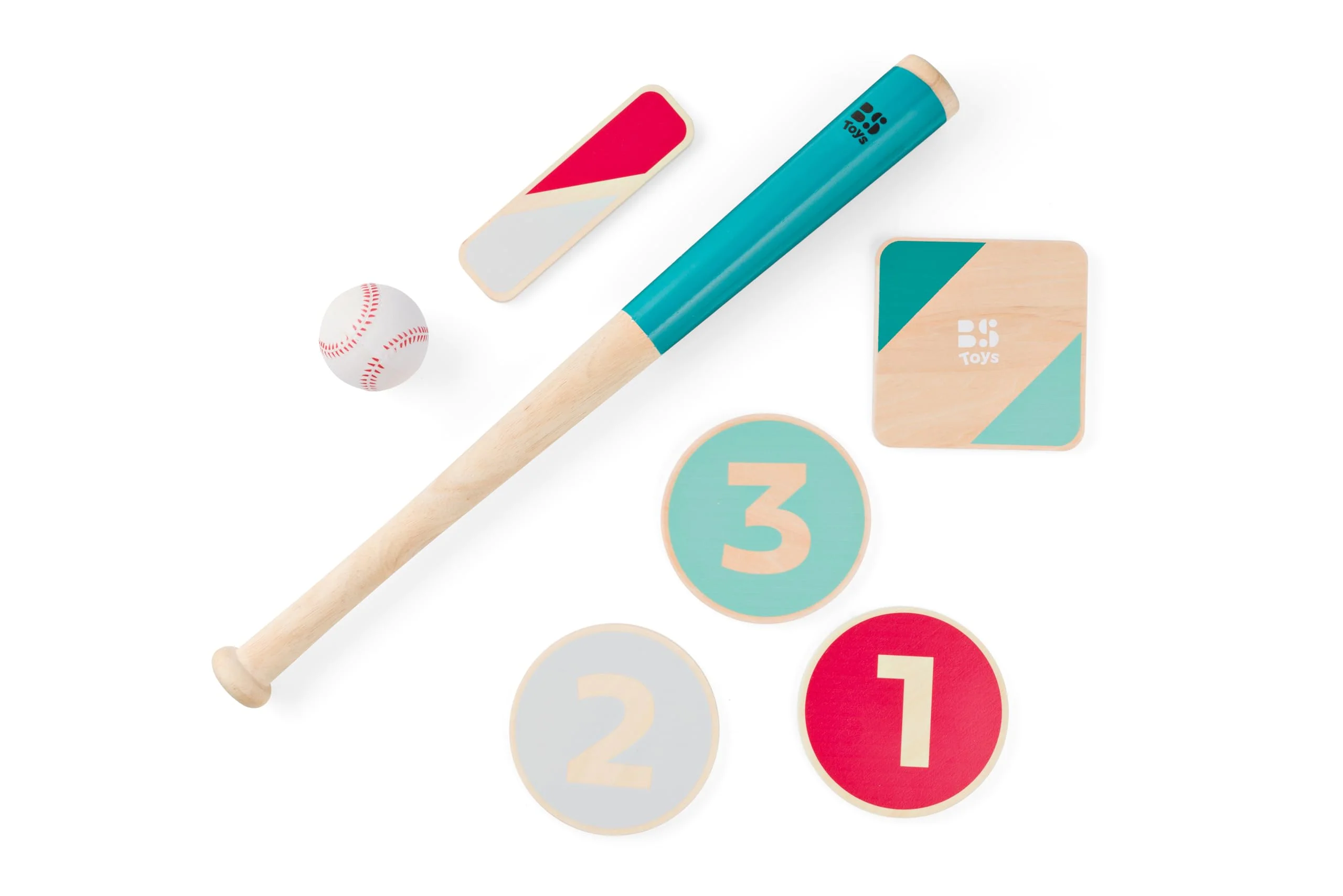 BS Toys Honkbalset van hout, stok, bal en 4 basissen, buitenspel 4-18 spelers, vanaf 8 jaar