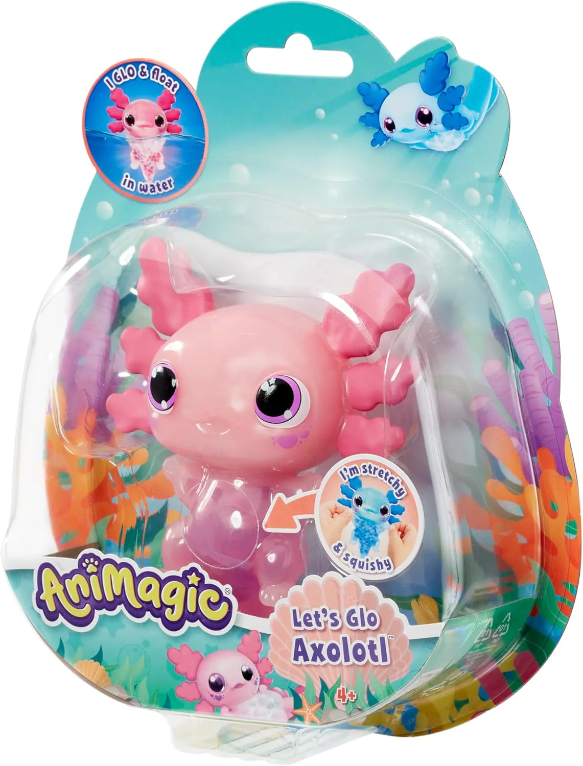 Animagic - Let's Glo Axolotl Roze, Elektronisch en Verlicht Huisdier Voor Kinderen Vanaf 4 Jaar, Zintuiglijke speel- en aanraakervaring, Uitrekbaar lichaam, Drijft en gloeit in water - Image 5