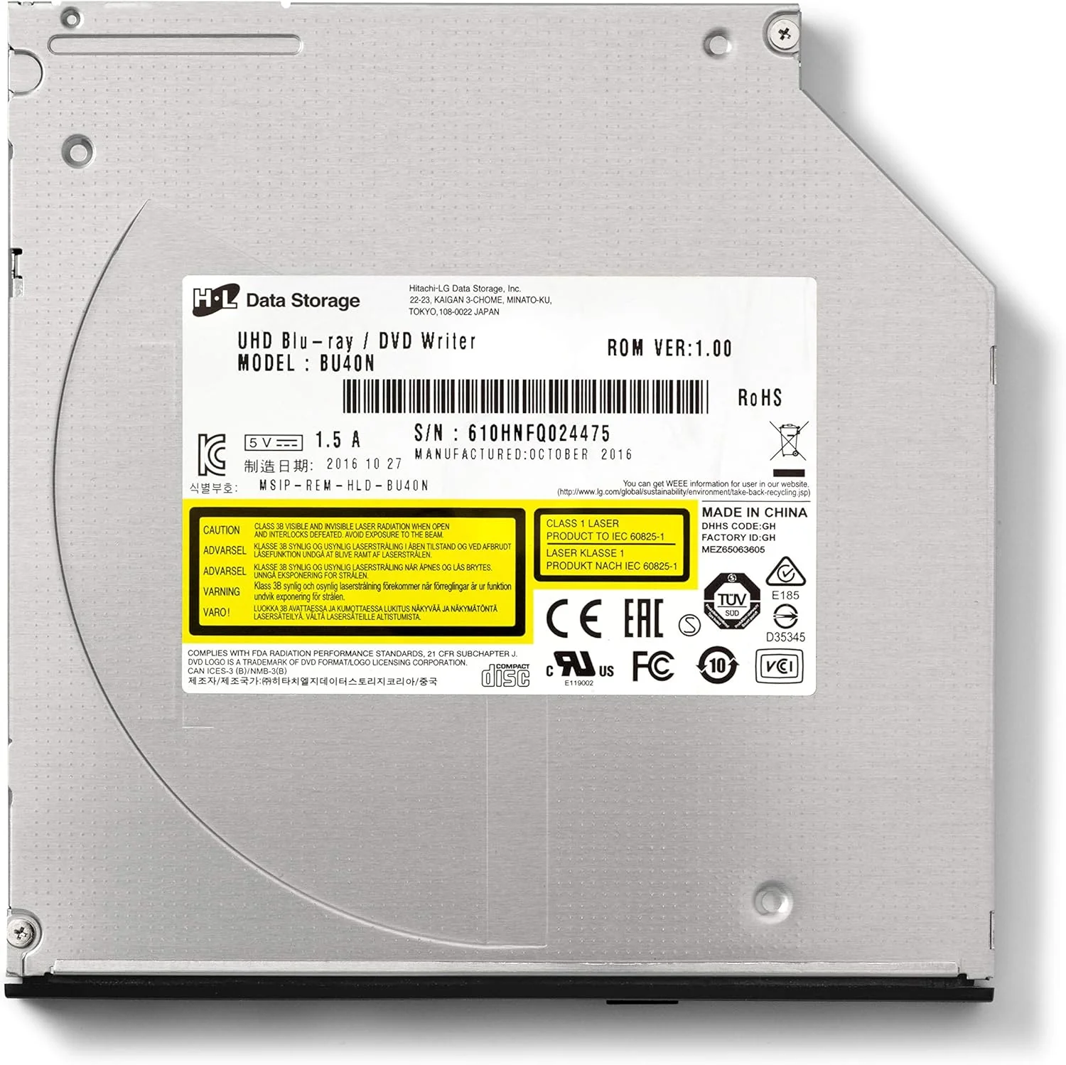 Hitachi-LG BU40N Internal UHD Blu-Ray/DVD Drive/Burner, Slim 9.5 mm Rewriter for Laptop, Desktop PC, Windows 10 Compatible, Ultra HD 4K Playback, M-Disc Support (Bare Drive - Image 2