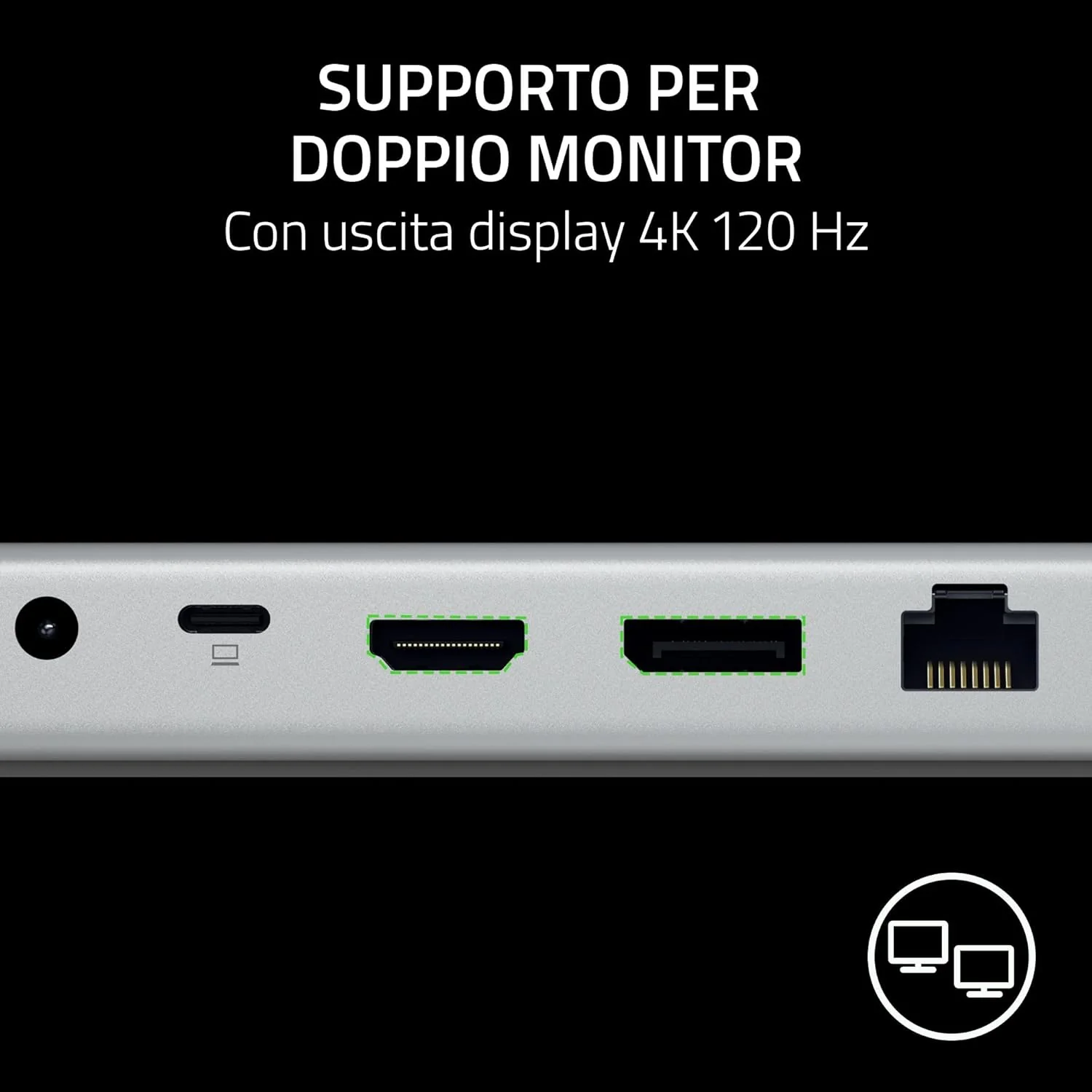 Razer USB 4 Dock - USB High-Speed-Dock - Supporto doppio display, ricarica dispositivi (3x USB-C, 5x USB-A, HDMI, DisplayPort, Gigabit Ethernet) Bianco - Image 4