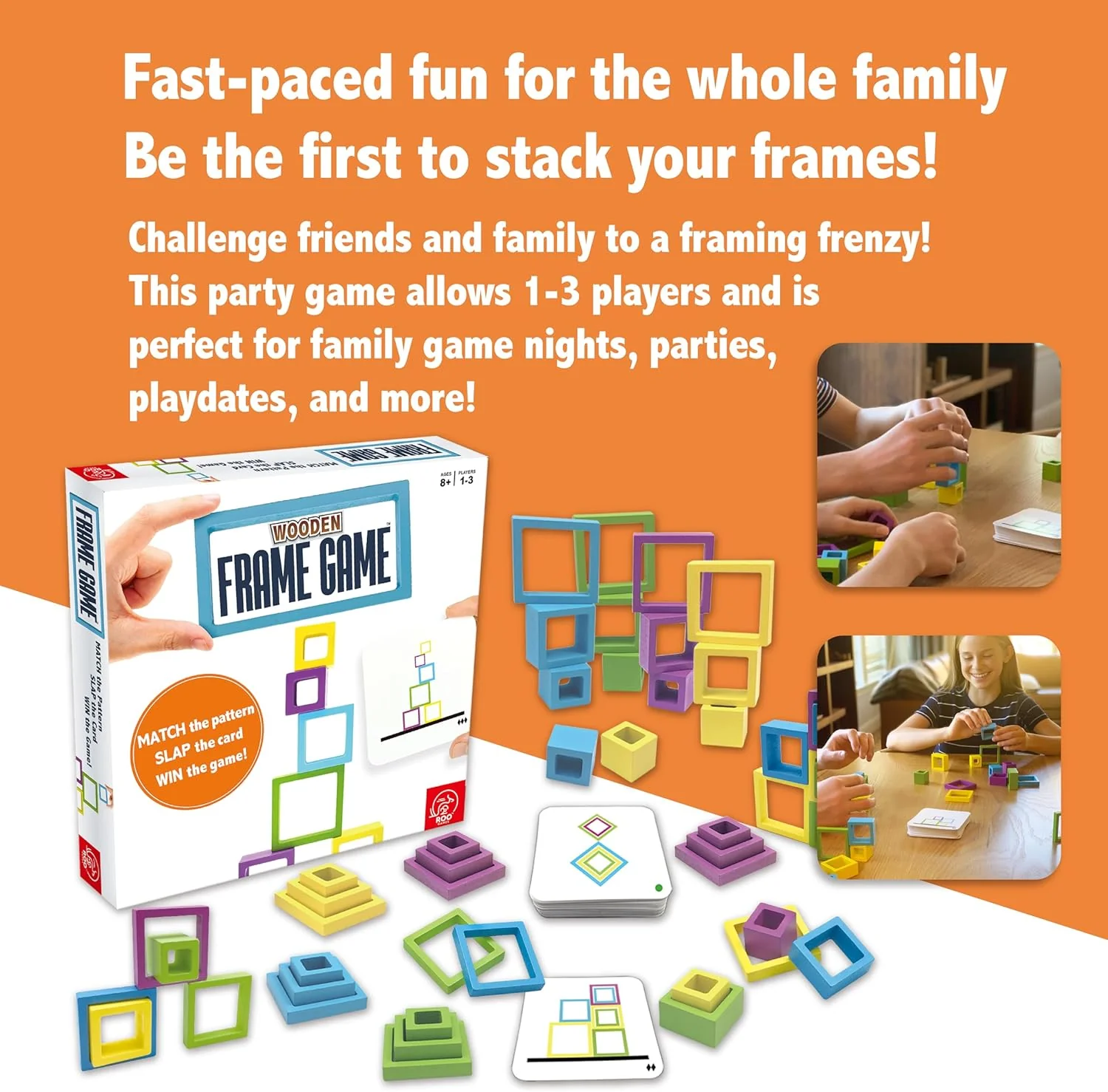 Roo Games Frame Game - Beautiful All Wooden Design, Montessori Inspired, Safe & Durable, Water-based Paints - Perfect Board Games for Adults, Family Games, Family Card Games - Ages 8+ - Image 3