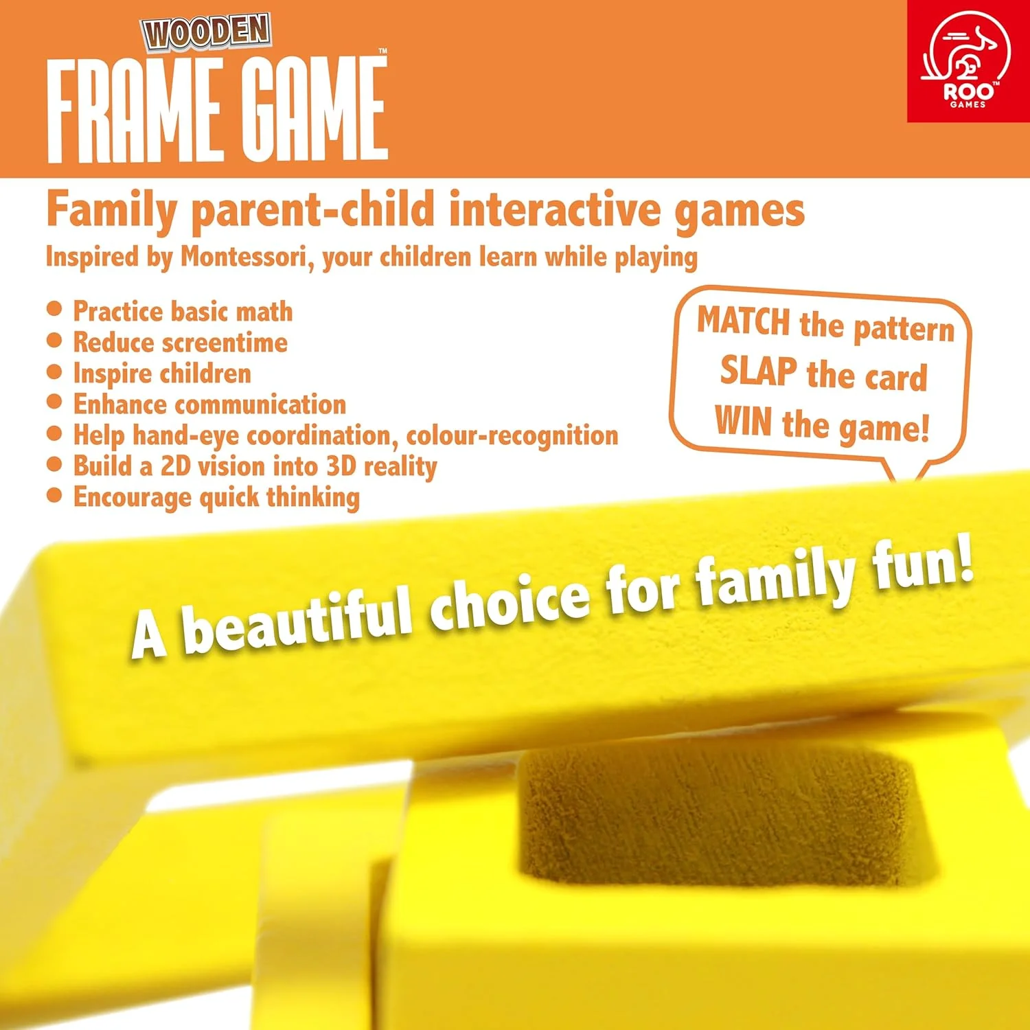 Roo Games Frame Game - Beautiful All Wooden Design, Montessori Inspired, Safe & Durable, Water-based Paints - Perfect Board Games for Adults, Family Games, Family Card Games - Ages 8+ - Image 7