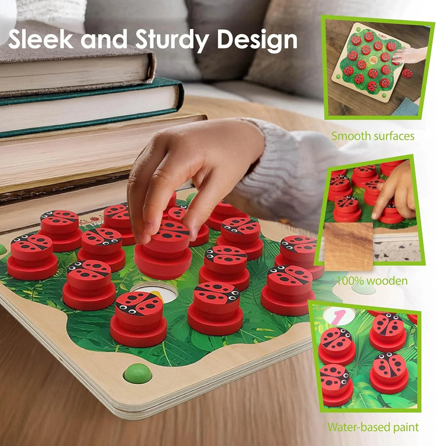 ROO GAMES LADY BUG KLOAK- Wooden Memory Game for Kids - Montessori-Inspired Toddler Toys for 3 Year Old Girl Gifts - Boosts Memory & Focus - Bright Ladybug Design - Eco-Friendly Kids Games - Image 3