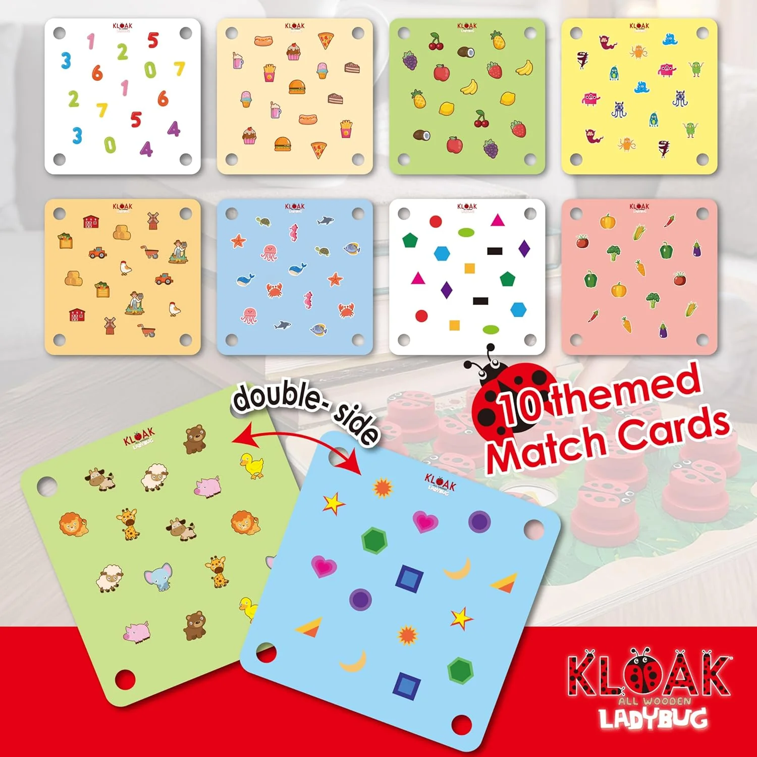 ROO GAMES LADY BUG KLOAK- Wooden Memory Game for Kids - Montessori-Inspired Toddler Toys for 3 Year Old Girl Gifts - Boosts Memory & Focus - Bright Ladybug Design - Eco-Friendly Kids Games - Image 4